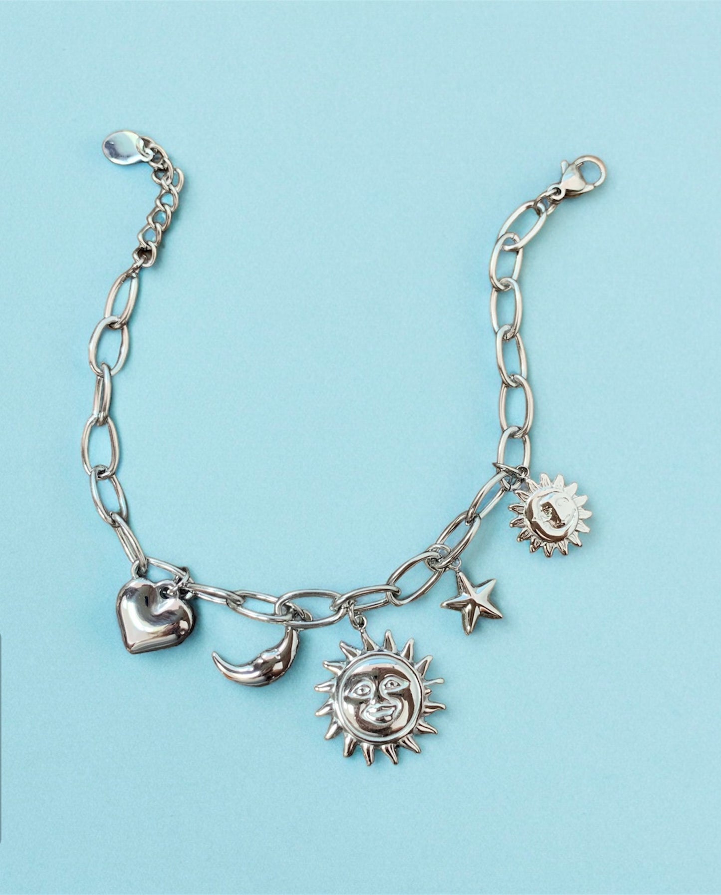 Bracciale sole luna con charm acciaio inossidabile