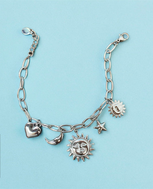 Bracciale sole luna con charm acciaio inossidabile