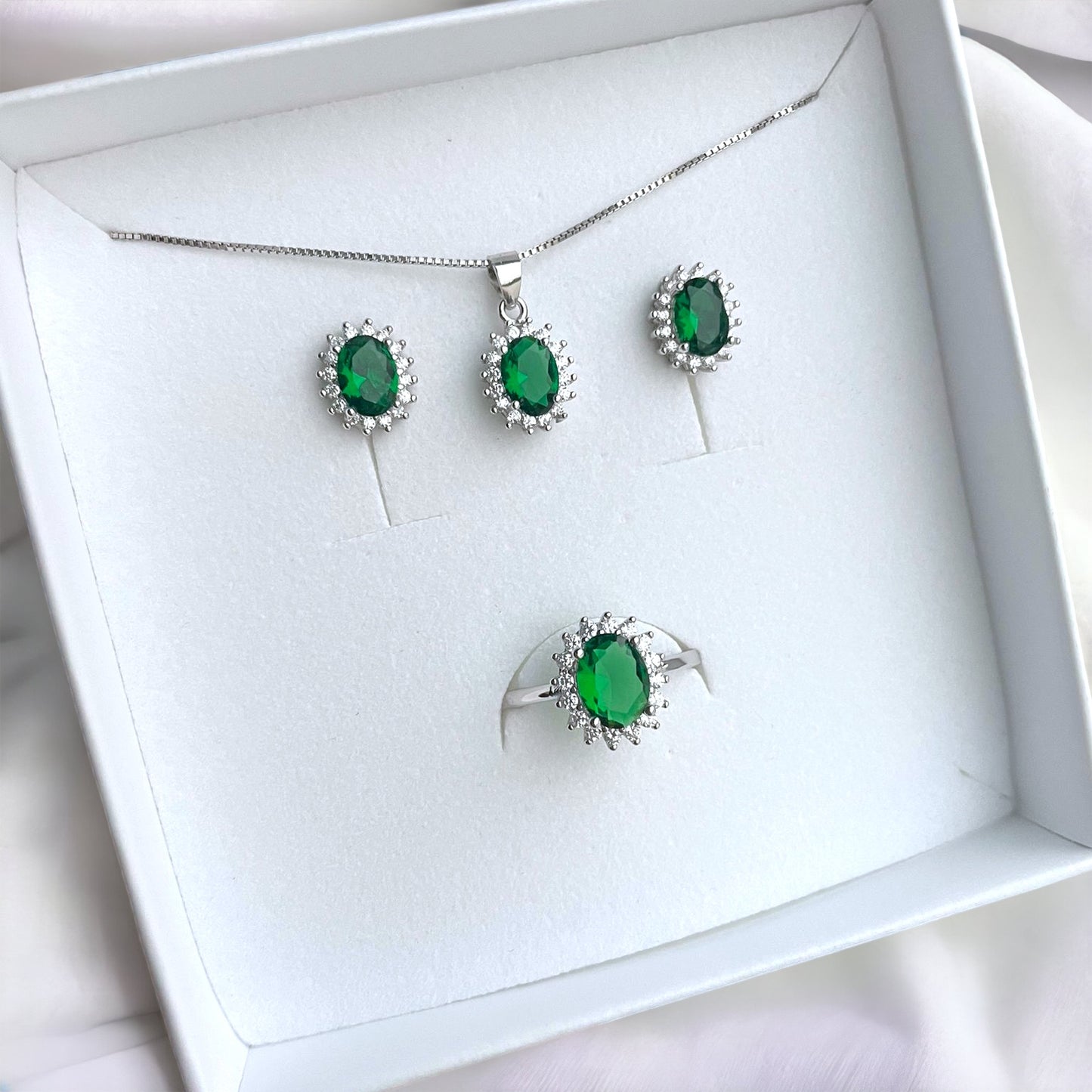 Set Collana - Orecchini - Anello Kate Verde argento 925