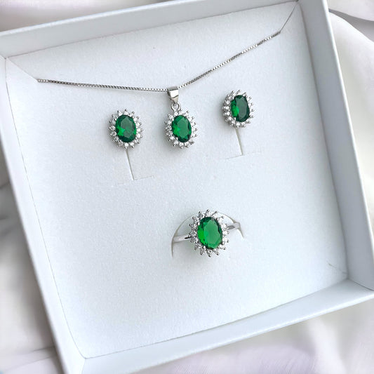 Set Collana - Orecchini - Anello Kate Verde argento 925