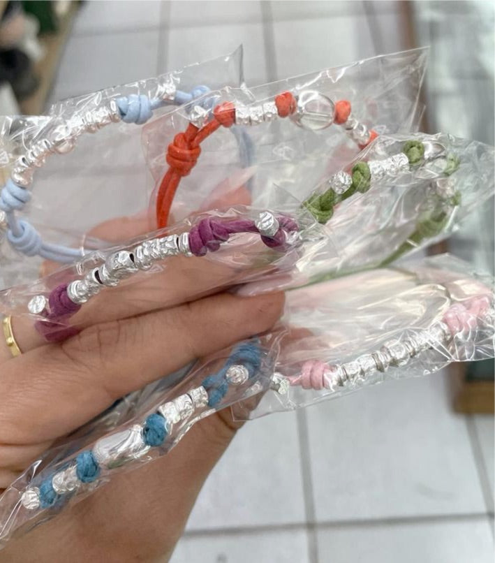 Bracciale cordino pepite argento 925 VARI COLORI