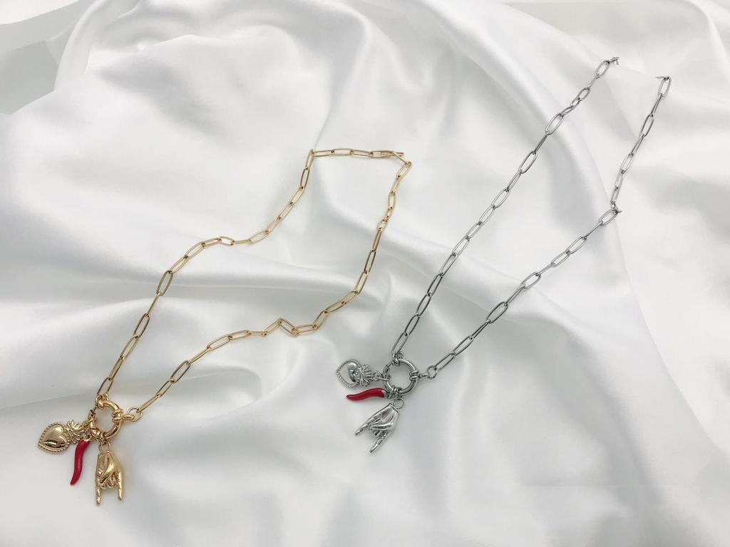 Collana portafortuna charms in acciaio inossidabile Oro e Argento