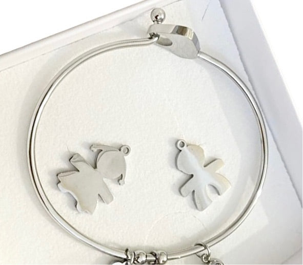 Bracciale rigido con cuore bimba/o e albero con incisione