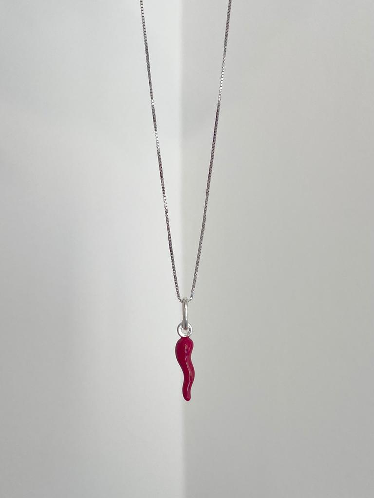 "Collana argento 925 cornetto rosso"