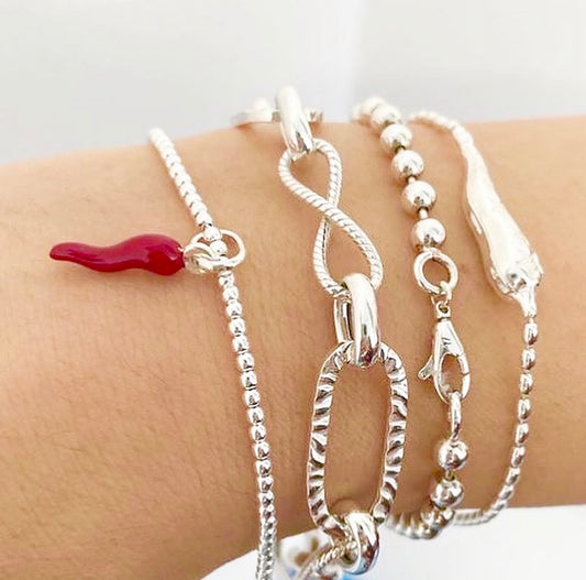 Bracciale argento 925 cornetto rosso