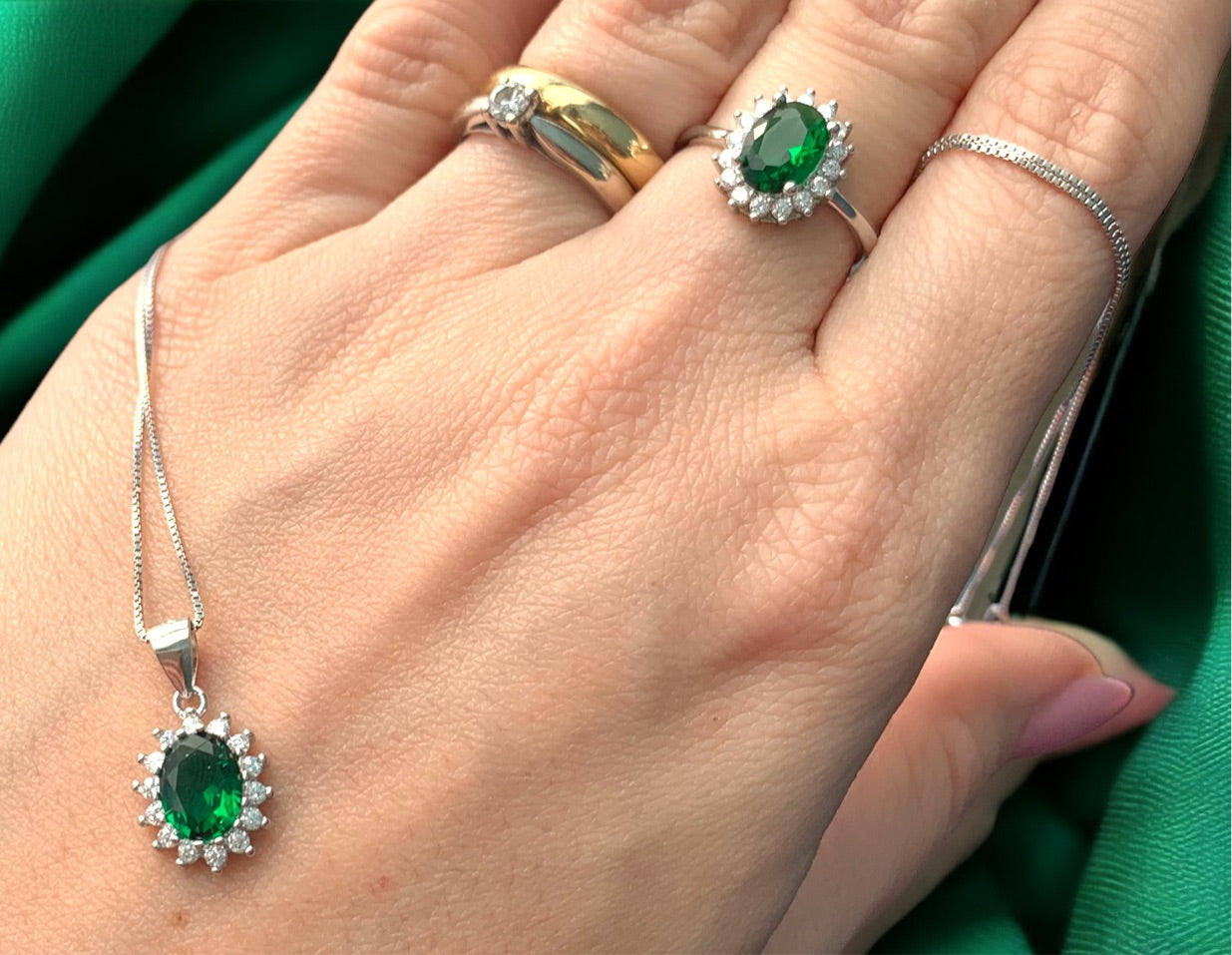 Set Collana - Orecchini - Anello Kate Verde argento 925