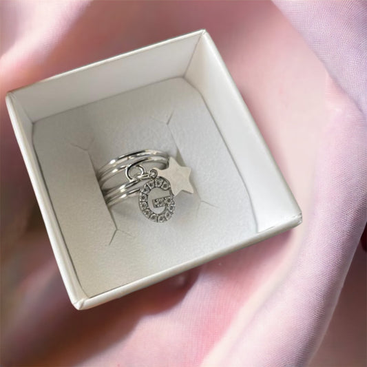 Anello charms stella iniziale zirconcini personalizzato acciaio inossidabile