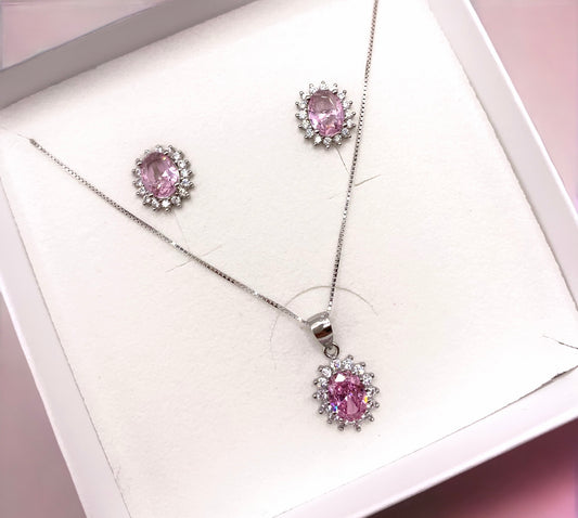 Set Collana - Orecchini Kate rosa argento 925